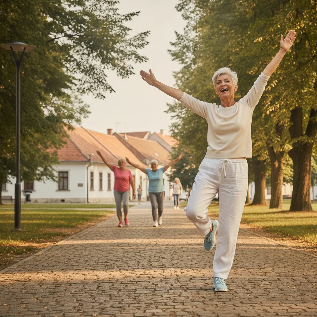 Мушкарац 50+ година чини вежбе флексибилности